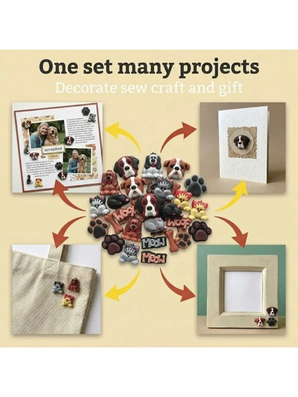 Cute 3D Pet Buttons Set – 36-Piece for Sewing, Scrapbooking & DIY Crafts - Dogs